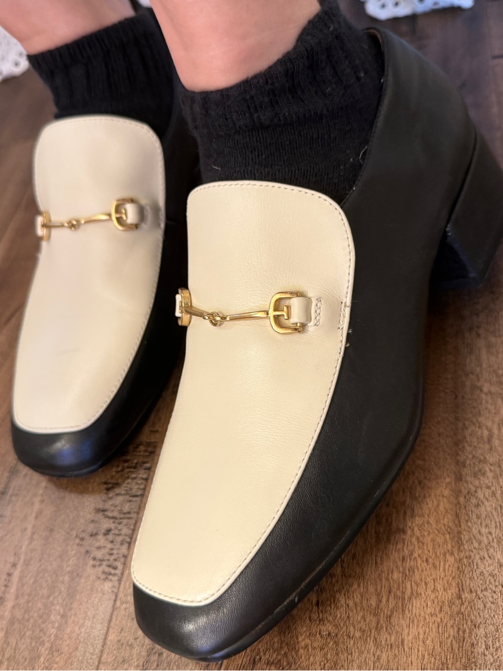 Sam Edelman Jamille Two Tone Leather Block Heel Horsebit Loafers 8.5
